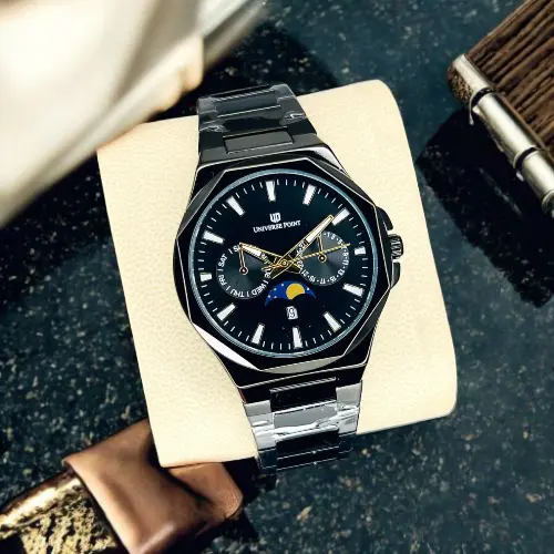 Luxury Men's Stainless Steel Watch | Elegant Black Dial Chronograph – Perfect Gift - Image 4