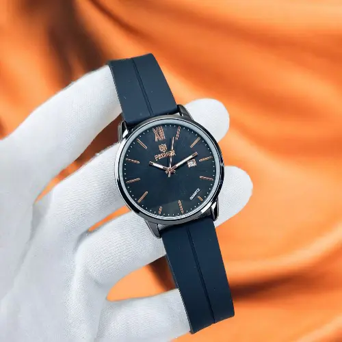 Elegant Silver Dial Watch with Black Strap